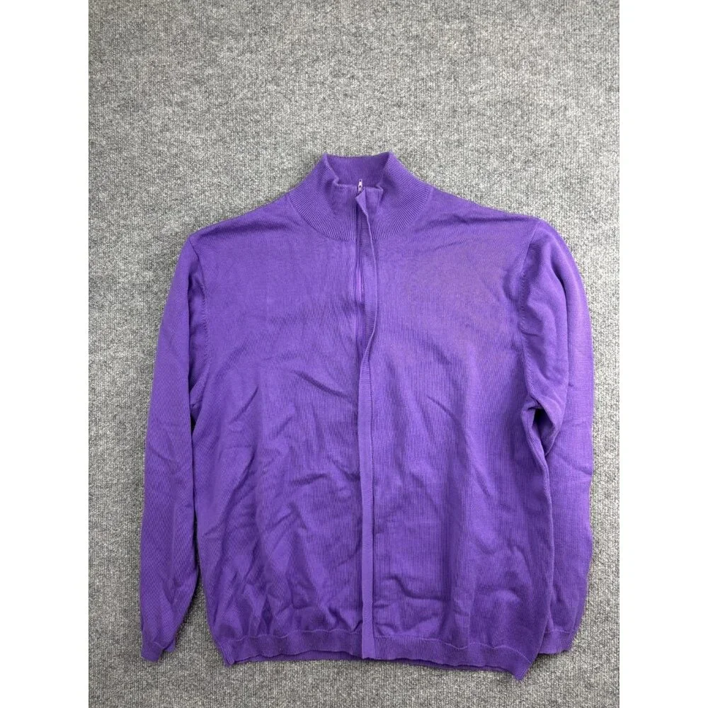 Paul Fredrick‎ Sweater Mens 2XL Purple 100% Pima Cotton Full Zip Mock Neck Knit
